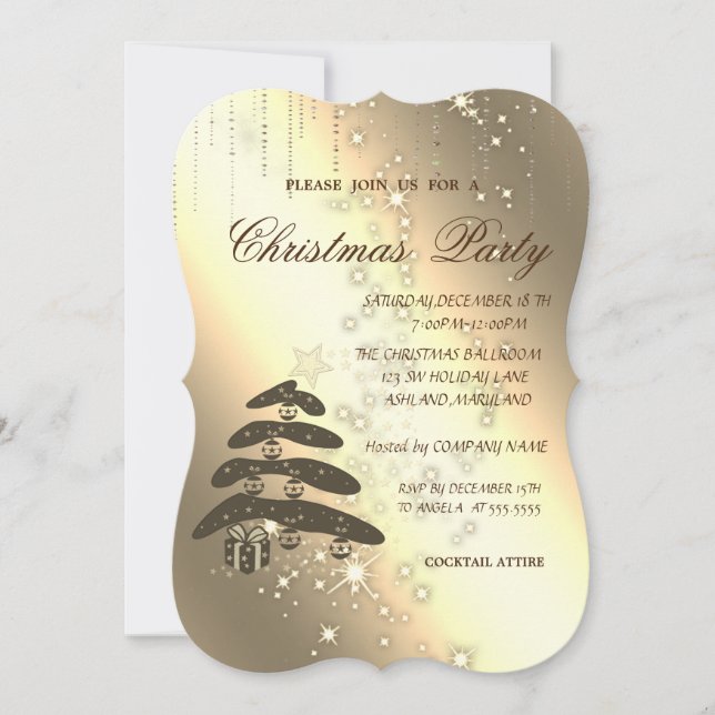 Invitación Árbol de Navidad, Brillo,, Fiesta de Navidad Corpo (Anverso)