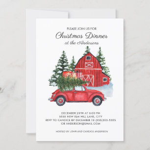 Invitación Árbol de Navidad Cena del Granero de Coche Rojo Vi