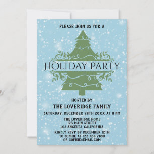 Invitación Árbol de Navidad Chic Fiesta Navideña Copos de Nie