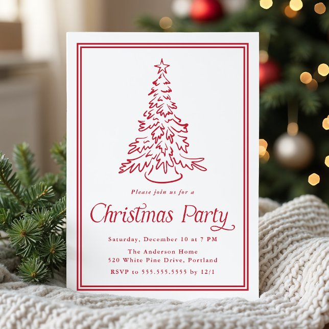 Invitación Árbol de Navidad Clásico con Borde Rojo Fiesta de  (Subido por el creador)
