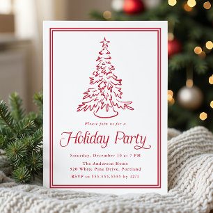 Invitación Árbol de Navidad Clásico con Borde Rojo Fiesta Nav