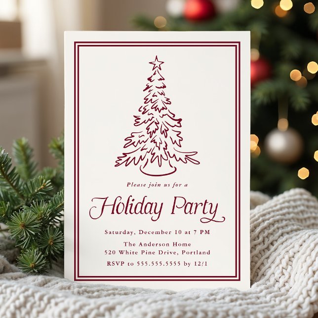 Invitación Árbol de Navidad Clásico de Fiesta con Borde de Ar (Subido por el creador)