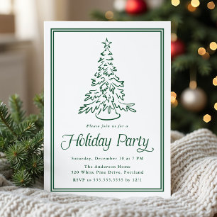Invitación Árbol de Navidad Clásico de Fiesta con Borde Verde