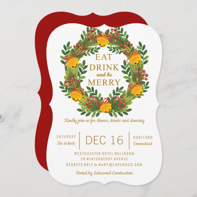 Invitación Árbol de Navidad clásico de Wreath Fiesta de vacac (Anverso / Reverso)