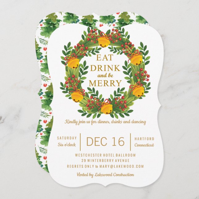 Invitación Árbol de Navidad clásico de Wreath Fiesta de vacac (Anverso / Reverso)