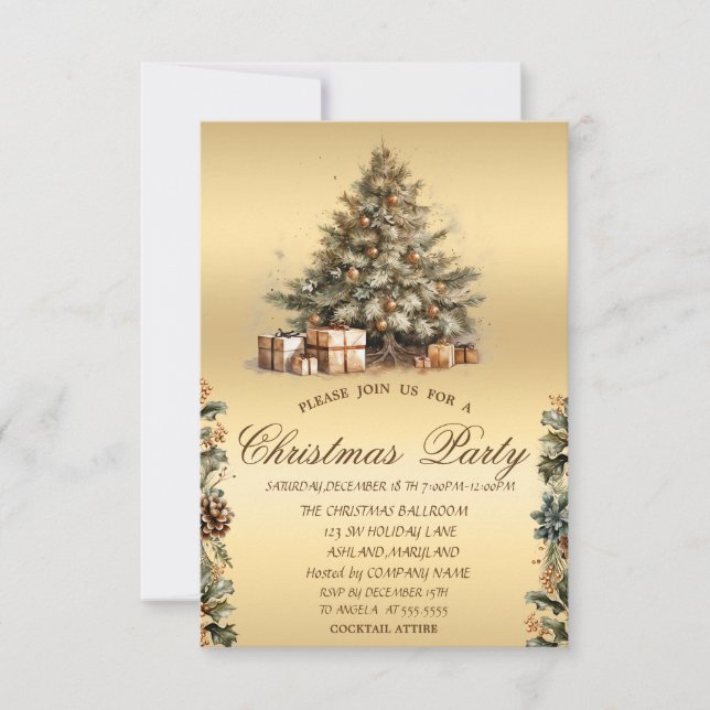 Invitación Árbol de Navidad, compañía de Navidades de conos d (Anverso)