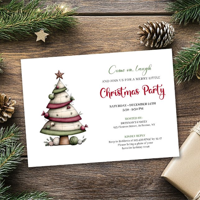 Invitación Árbol de Navidad con acuarela caprichosa invitació (Whimsical watercolor tree funny Christmas invite)