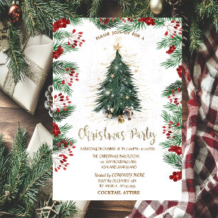 Invitación Árbol de Navidad con bayas de acebo Estrellas Poin