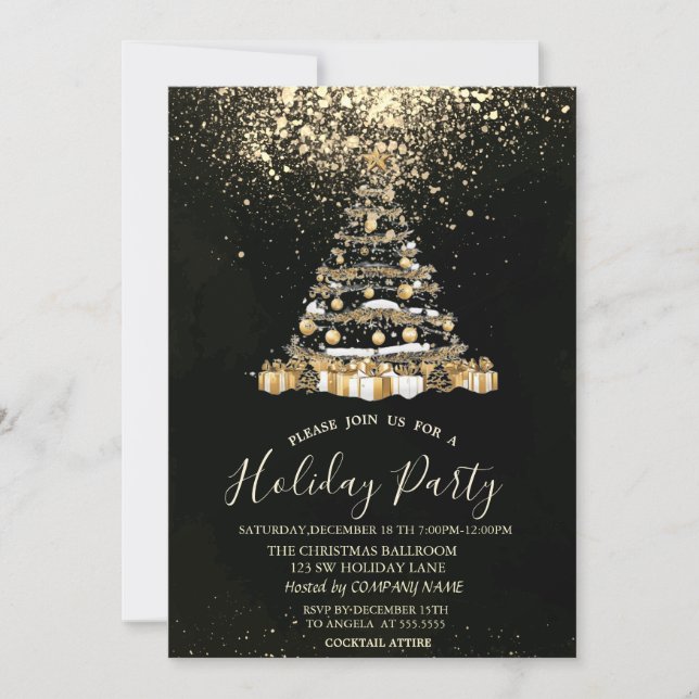 Invitación Árbol de Navidad con confeti Fiesta de Navidad (Anverso)