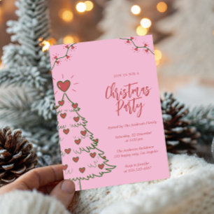 Invitación Árbol de Navidad con Corazón Caprichoso Fiesta Nav
