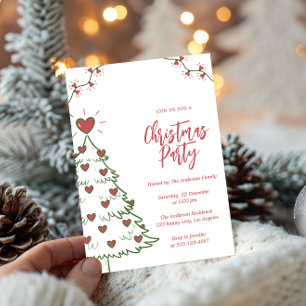 Invitación Árbol de Navidad con Corazón Caprichoso Fiesta Nav