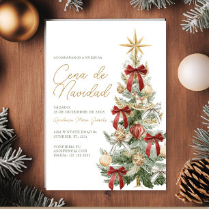 Invitación Árbol de Navidad con Lazo Rojo Cena De Navidad