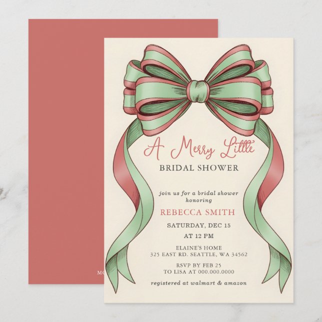 Invitación Árbol de Navidad con Lazo Rojo Despedida de Solter (Anverso / Reverso)