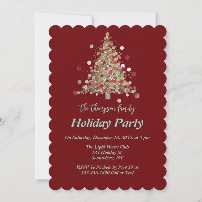 Invitación Árbol de Navidad con lunares Fiesta de Navidad (Anverso)
