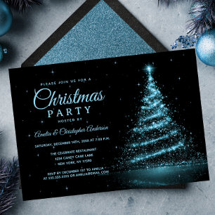 Invitación Árbol de Navidad con Luz Brillante Azul Fiesta de