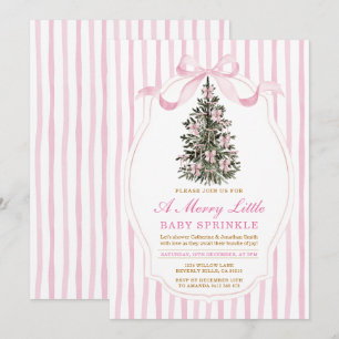 Invitación Árbol de Navidad con Sprinkle de Bebé Pink A Merry