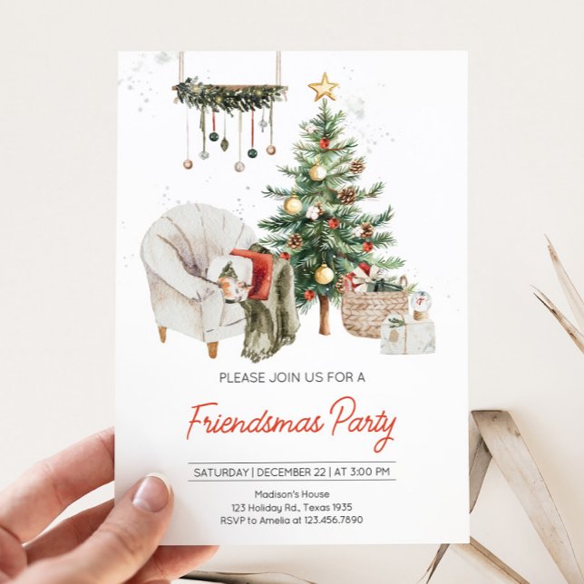 Invitación Árbol de Navidad Cosy Friendsmas Fiesta (Cozy Christmas Tree Friendsmas Party)