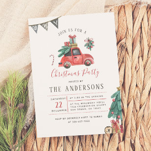 Invitación Árbol de Navidad de Acuarela Rústica Fiesta Navide