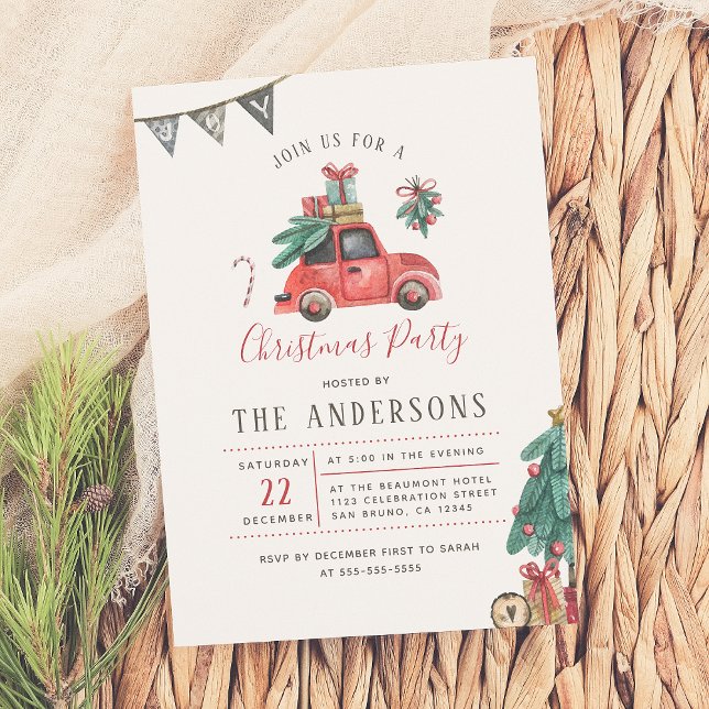 Invitación Árbol de Navidad de Acuarela Rústica Fiesta Navide (Subido por el creador)