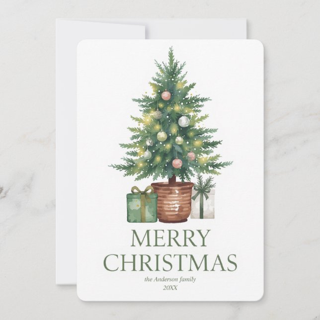 Invitación Árbol de navidad de acuarela rústica no foto (Anverso)