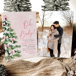 Invitación Árbol de Navidad de Bow Rosado Oh Baby Baby Shower