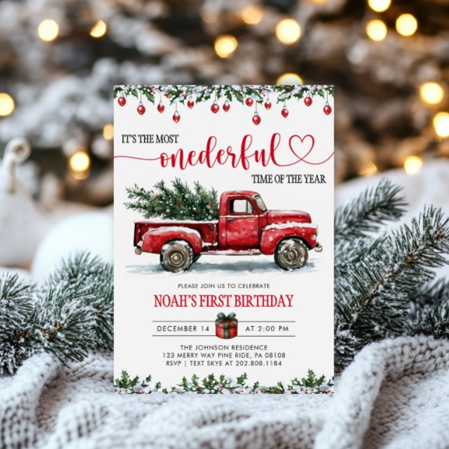 Invitación Árbol de Navidad de Camión Rojo Maravilloso Primer (Subido por el creador)