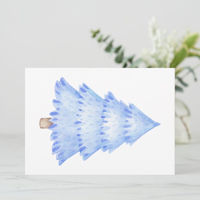 Invitación Árbol de navidad de color azul invierno (Anverso de pie)