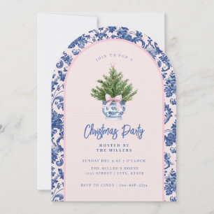 Invitación Árbol de Navidad de Damasco Azul y Rosa Abuelo