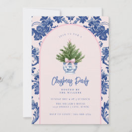 Invitación Árbol de Navidad de Damasco Azul y Rosa Abuelo