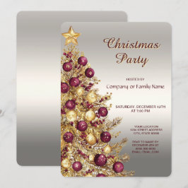 Invitación Árbol de Navidad de fiesta de vacaciones de Borgoñ