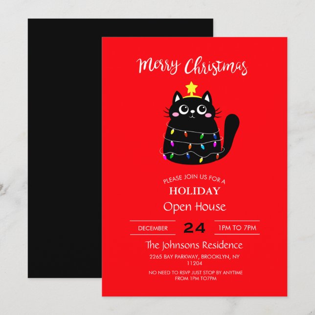 Invitación Árbol de Navidad de gato negro de personalizado li (Anverso / Reverso)