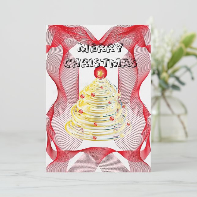Invitación Árbol de navidad de halo rojo (Anverso de pie)