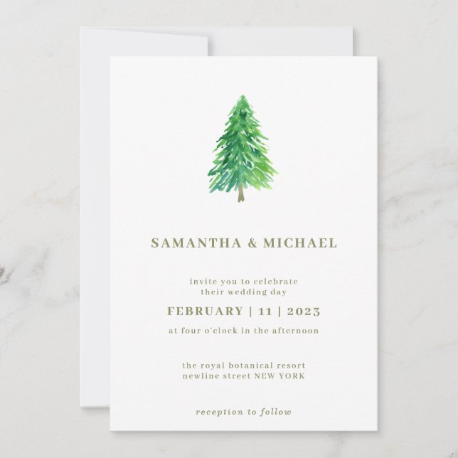 Invitación Árbol de Navidad de Invierno Simple Boda Elegante (Anverso)