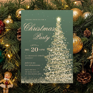 Invitación Árbol de Navidad de invierno verde dorado Fiesta n