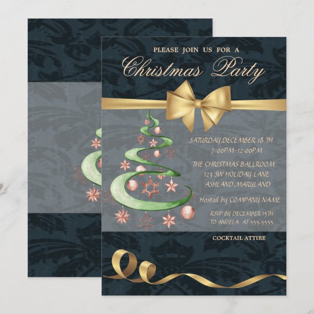 Invitación Árbol de Navidad de las Estrellas Elegantes, Bolas (Anverso / Reverso)