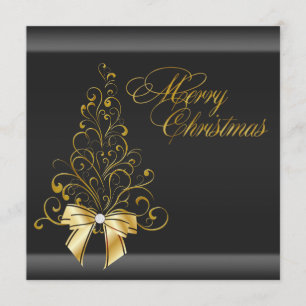 Invitación Árbol de Navidad de Navidad de Oro Negro Fiesta