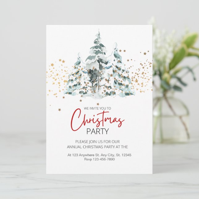 Invitación Árbol de navidad de oro rojo azul (Anverso de pie)