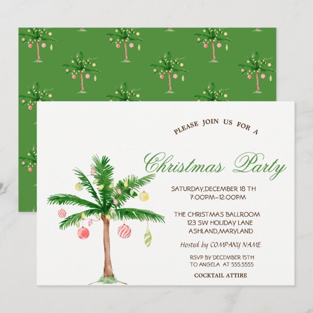 Invitación Árbol de Navidad de Palma Fiesta de Navidad (Anverso / Reverso)