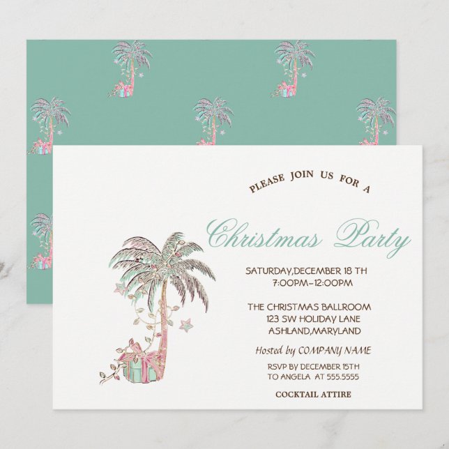 Invitación Árbol de Navidad de Palma Regalo Fiesta de Navidad (Anverso / Reverso)