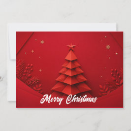 Invitación Árbol de Navidad de Papel Fondo Rojo