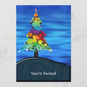 Invitación Árbol de Navidad de pintura abstracta mora