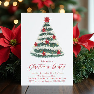 Invitación Árbol de Navidad de Poinsettia Elegante Fiesta Nav