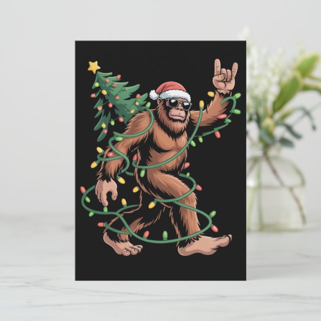 Invitación Árbol de Navidad de Santa Bigfoot Sasquatch  (Anverso de pie)