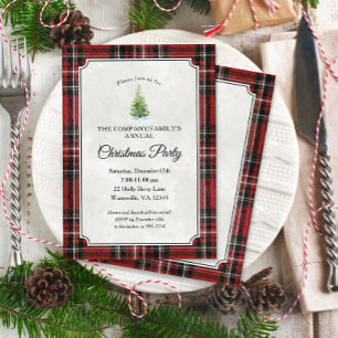 Invitación Árbol de Navidad de Tartán Plaid Rojo Fiesta de Na