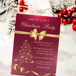 Invitación Árbol de Navidad dorado chic, Fiesta de Navidad co