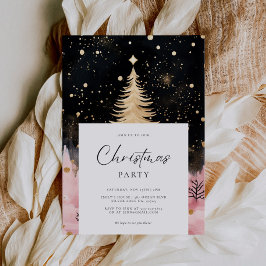 Invitación Árbol de Navidad dorado rosa