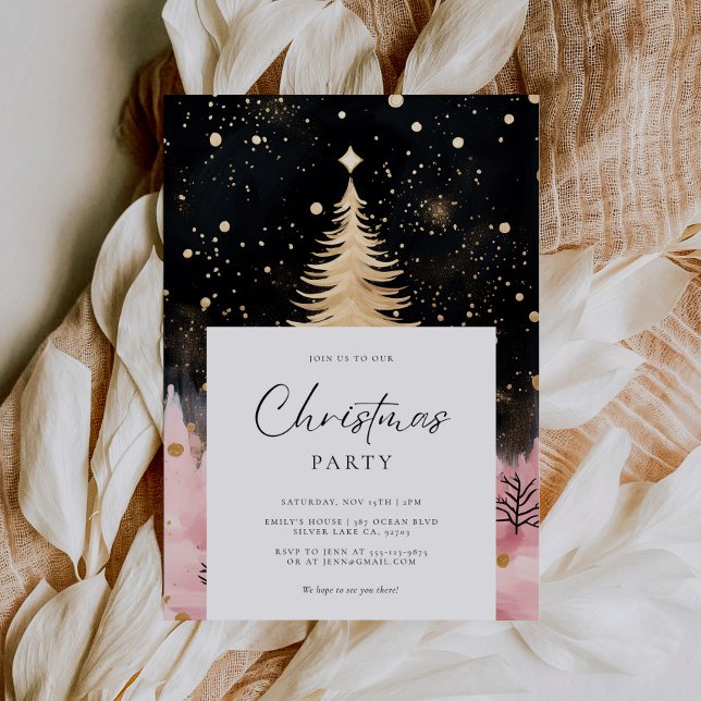 Invitación Árbol de Navidad dorado rosa (Subido por el creador)