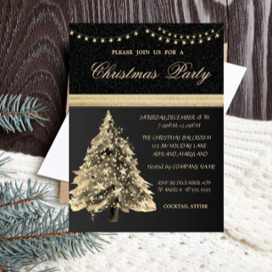 Invitación Árbol de Navidad Elegant Stars, Negro, Fiesta de N