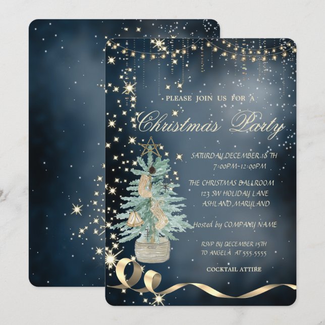 Invitación Árbol de Navidad Elegante Chic, Fiesta de Navidad  (Anverso / Reverso)