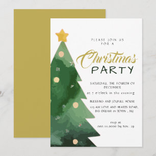Invitación Árbol de Navidad elegante con guión dorado minimal